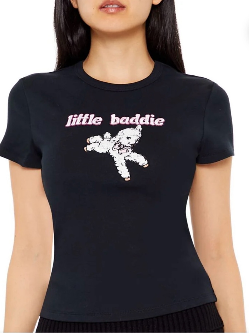 Little Baddie Black Graphic Tee with embroidery size L